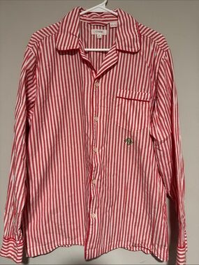 J. Crew Red and White Vertical Stripe Button-Down Shirt